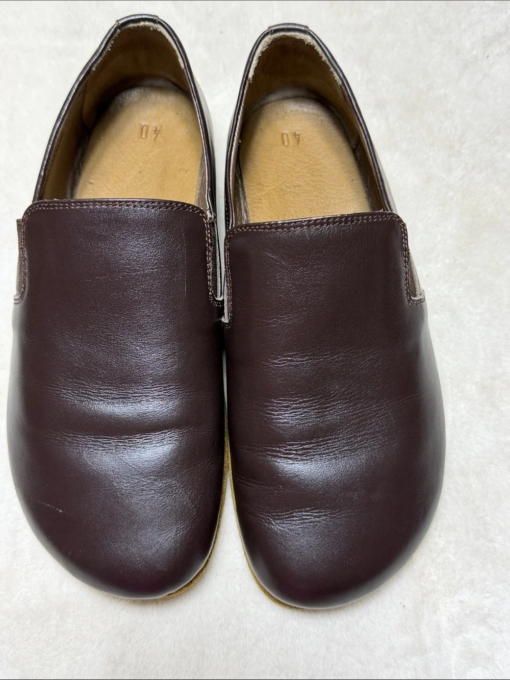 Men's Minimalist barefoot Dark Brown Slip-On Leather Loafers 40